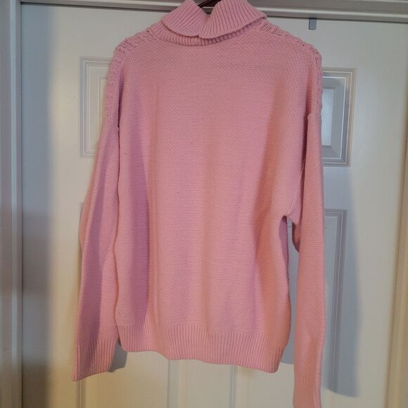 Vintage Mademoiselle Women's Cableknit Sweater Pink Rolled Neck XXLarge USA - Picture 2 of 3